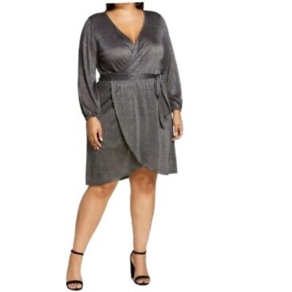 Halogen Glitter Metallic Wrap Long sleeve Dress Women’s‎ Size XL - Picture 9 of 13